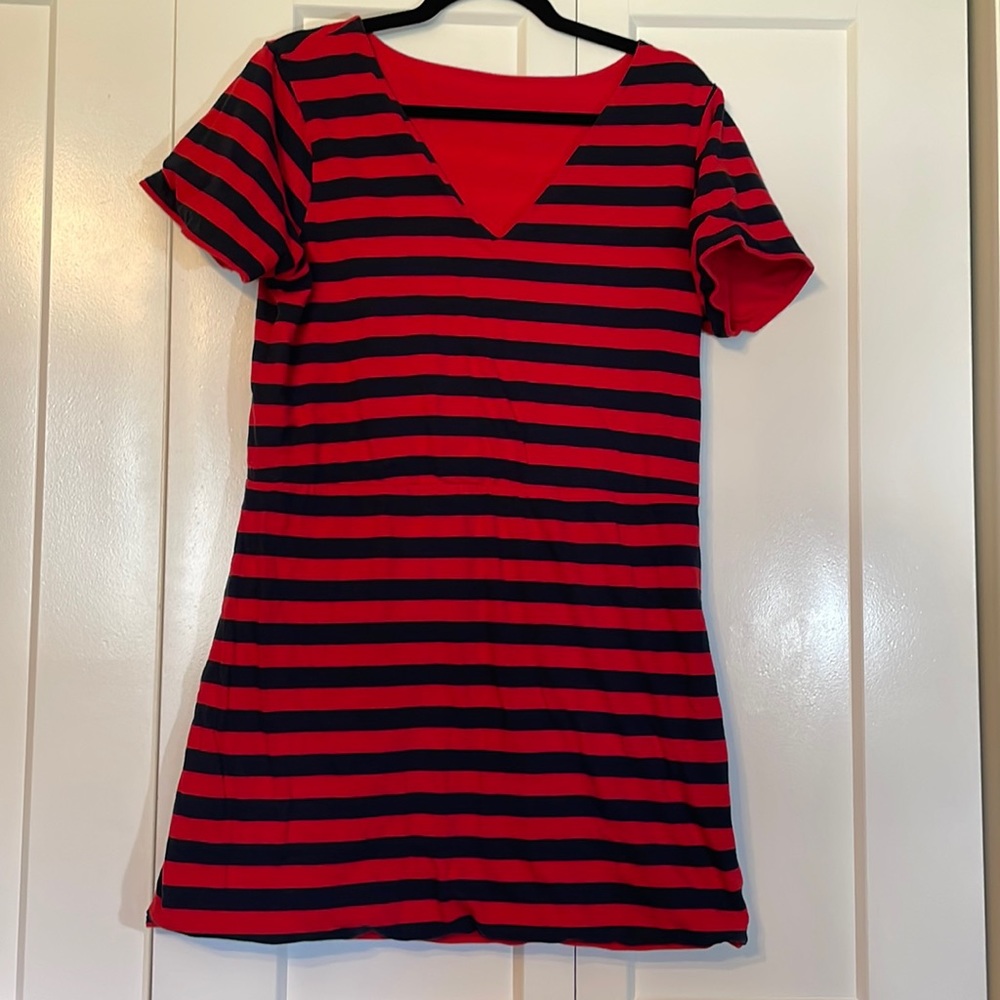Kate Spade 100% Cotton Mini Dress Red and Blue Stripe Size L
